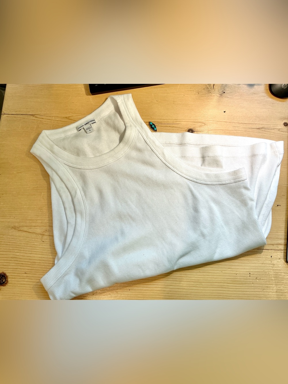 James Perse White Ribbed Tank Top NWT Women Size 4 L-XL - Picture 3 of 4